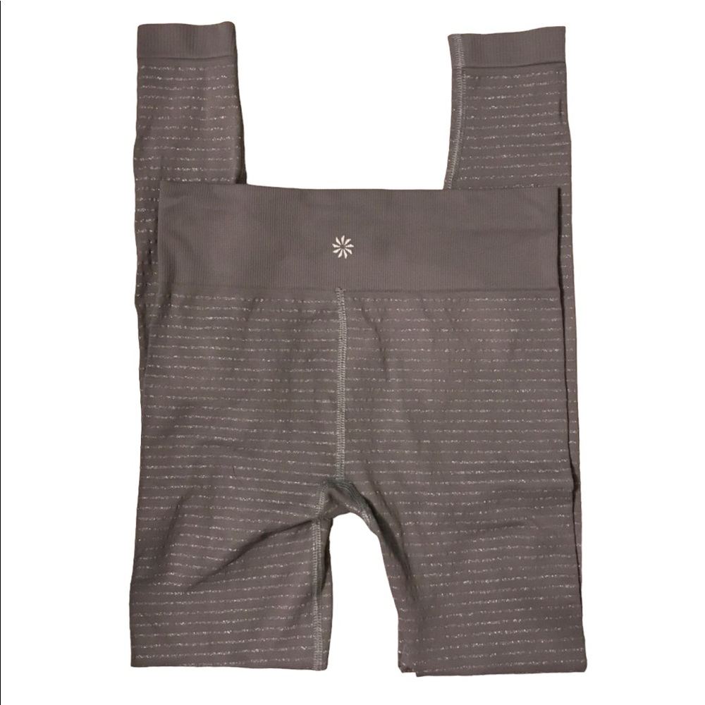 Womens Athleta XS Gray Striped Fitness Leggings